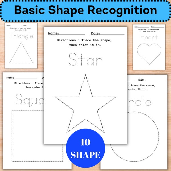 Trace the Shape Worksheets, Basic Shape Recognition, Preschool Shape Tracing, Preschool   Learning Shapes, Shape learning worksheets