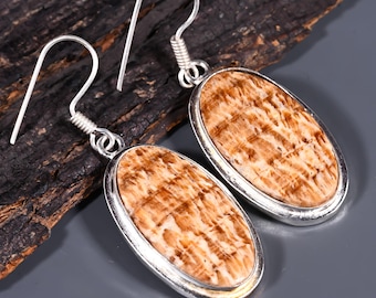 Aragonite Earrings, Handmade Gemstone 925 Sterling Silver Plated Earring, Boho Style Jewelry For Women