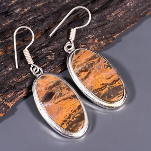 Zebra Jasper gemstone Earrings , Jasper earrings Jewelry , Handmade gemstone silver plated earrings , Dangle Drop Earrings ,Earrings For Her