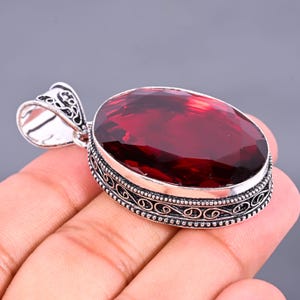 Red Garnet Pendant, Garnet 925 Sterling Silver Plated Pendant, Handmade Gemstone Pendant For Her, Wedding Jewelry For Woman, Charm Pendant