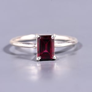 Elegant Emerald Cut Garnet Rings, Garnet Solitaire Ring, Mozambique Garnet 925 Sterling Silver Rings, Ring Size 8 US, Gift For Her