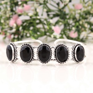 Black Onyx Cuff Bracelet, Handmade Gemstone 925 Sterling Silver Plated Cuff Bangle Bracelet For Woman, Gifts For Her, Christmas Jewelry