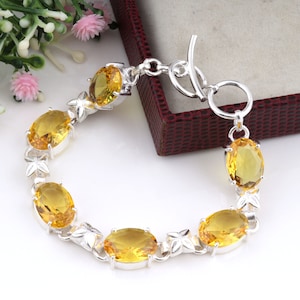 Citrine Gemstone Bracelet-Citrine 925 Sterling Silver Plated Jewelry- Handmade Bracelet Gift For Her- Nov birthstone - Christmas day gifts