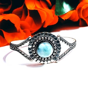 Larimar 925 Silver Plated Cuff Bracelet, Dainty Bracelet, Handmade Cuff Bracelet, Gemstone Bracelet, Gift For Her, Christmas Day Gifts
