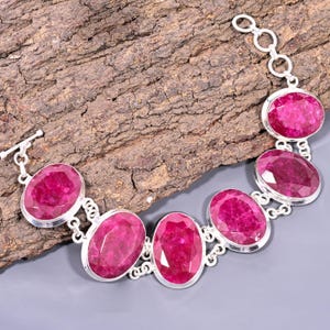 Kashmiri Ruby Bracelet, Handmade Gemstone 925 Sterling Silver Plated Bracelets, Minimalist Jewelry For Women