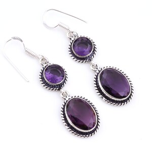 Purple Amethyst Earring, 925 Sterling Silver Plated Earrings, Handmade Earrings For Her, Amethyst Drop Earrings, February Birthstone Jewelry