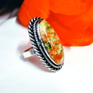 Red jasper Ring - Boho Ring - Red Creek Jasper Ring - .925 Sterling Silver Plated Ring -Hammered Silver Ring - Statement Ring Jewelry