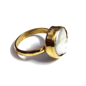 Pear Gold Plated Ring, Round Mother of Pearl, Bridal Wedding Jewelry, Pearl Ring, June Birthstone, Self Love Ring , Gifts For Mom