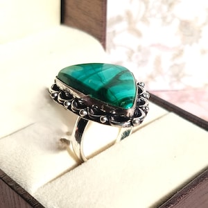 Natural Azurite Malachite Ring, Artisan Crafted Gemstone Jewelry for All Genders, Natural Malachite Silver Plated Rings, Stone Ring, Unisex