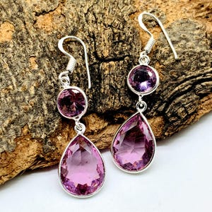 Rose Quartz Earrings, Handmade Gemstone 925 Sterling Silver Plated Earrings , Unique Design Beautiful Earrings For Mom , Gifts for her