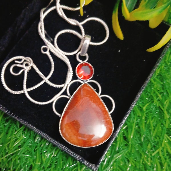 Red Onyx Pendant, Solid 925 Sterling Silver Jewelry, Natural Gemstone Handmade  Pendant Necklace, Unique Gift For Her , Mother's Day Gift