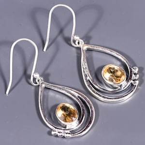 Natural Citrine Earrings, Citrine 925 Sterling Silver Plated Earrings, November Birthstone Earrings, Citrine Dangle Drop Earrings For Mom