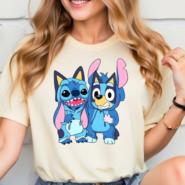 Stitch Bluey Tee, Stitch Collaboration Tee, Bluey Tshirt, Disney Tee, Bluey Stitch Costume Shirt, Bluey Adventures Shirt, Stitch Alien Shirt