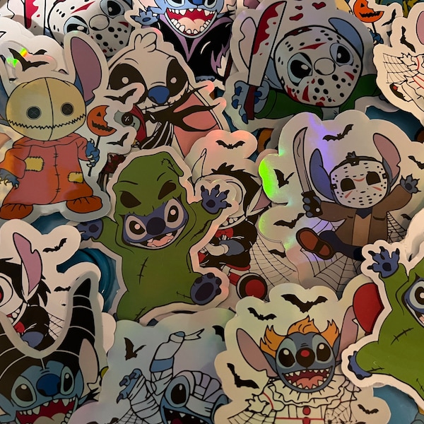 Stitch Horror Movie Stickers | MultiPack Horror Movie Stationary | Disney Label | Scary Decal | Classic Spooky Movie | Halloween Costume