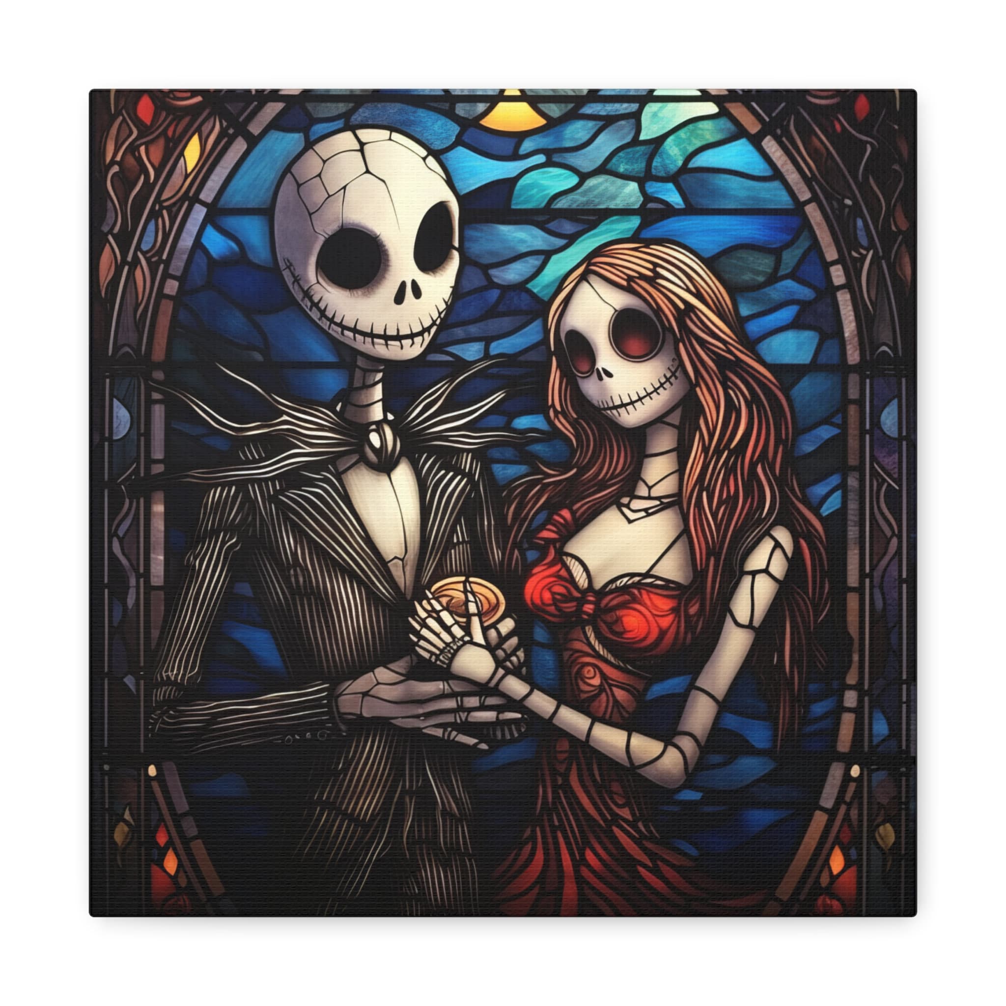 Jack Skellington and Sally Stained Glass Inspired Canvas Wall Décor