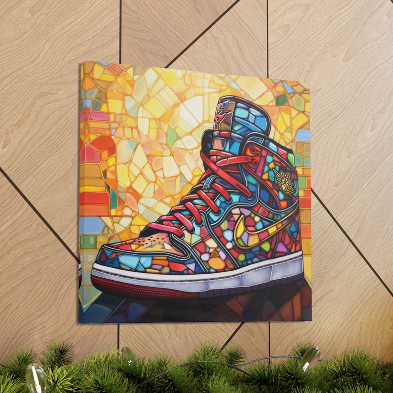 Jordan Stained Glass, Canvas Art, Air Jordan Canvas Wall Art, Jordan 1 Canvas, Modern Canvas