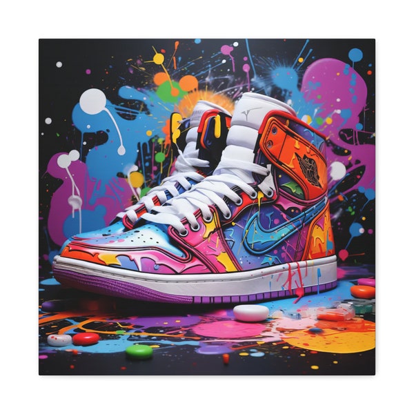 Jordan Graffiti Canvas Wall Art, Air Jordan Canvas Wall Art, Jordan 1 Graffiti Canvas, Modern Graffiti Canvas, Kids Room Decor,Ready To Hang