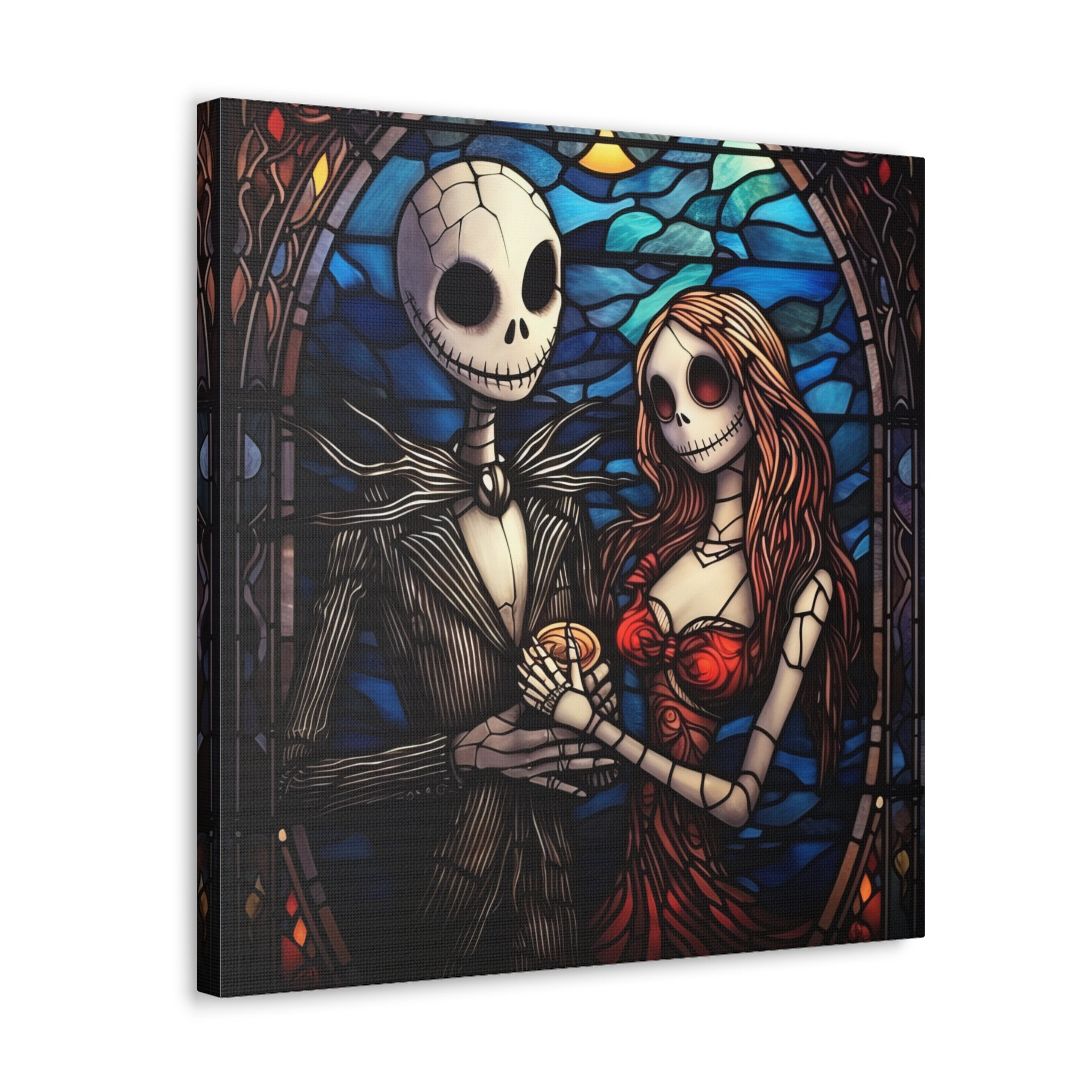 Jack Skellington and Sally Stained Glass Inspired Canvas Wall Décor