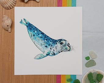 Blauwe zegel, vierkante gicleekunstafdruk