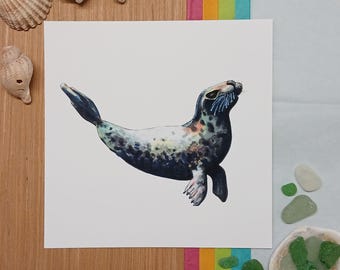 Zwarte zegel, vierkante gicleekunstdruk