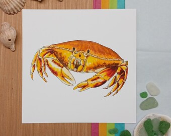 Krab, schaaldieren, zeedieren, giclee-kunstafdruk