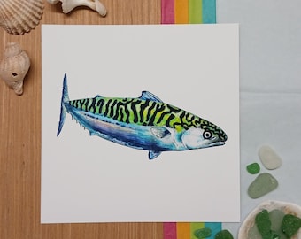 Makreel, vierkante gicleekunstafdruk