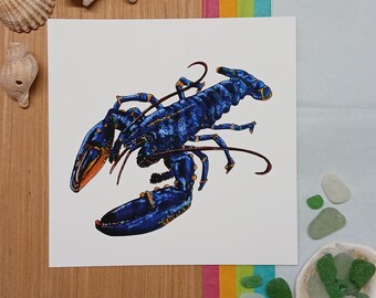 Blauwe kreeft, vierkante gicleekunstprint