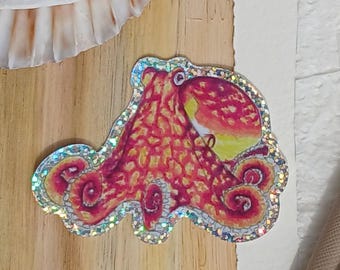 Glitzernder Oktopus Sticker: Wasserflasche, Laptop Vinyl Aufkleber