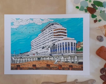 Art-decogebouw, Marine Court, Kustlandschap, Gicleekunstdruk