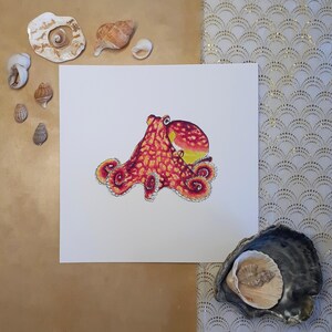 Octopus, Curled Octopus, Sea Animal, Giclee Art Print