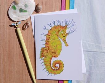 Wenskaart, Geel Zeepaardje, Verjaardag, Bedankt, Kaart voor Natuurliefhebbers