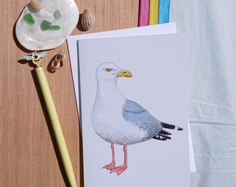 Wenskaart, zeemeeuw, verjaardag, bedankt, kaart natuurliefhebbers