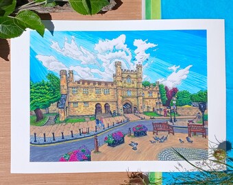 Poortgebouw van Battle Abbey, middeleeuwse architectuur, giclée kunstprint