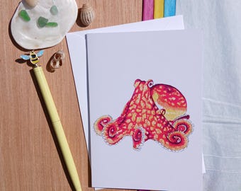 Wenskaart, Octopus, Verjaardag, Bedankt, Natuurliefhebberskaart