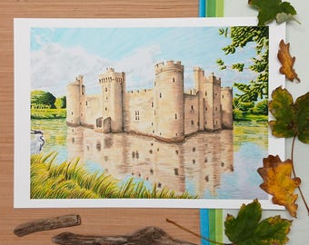 Middeleeuws kasteel, kasteel Bodiam, gicleekunstdruk