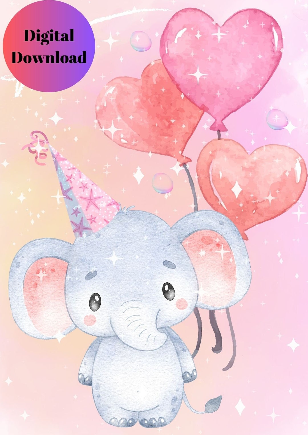 Kids Wall Art Printable Little Cute Elephant Playroom Decor Etsy