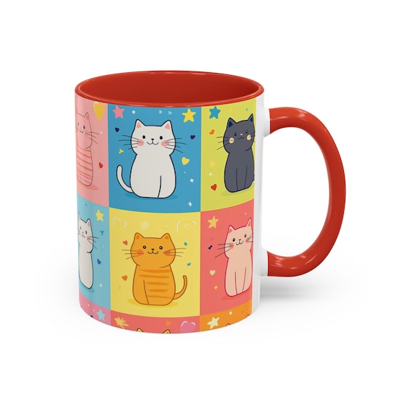 Cat Mug, cat lover, Colorful Cutie Cats Design, Gift for Daughter, Animal Print Cup, Kitty Lover Tea Mug, Cute Kitten Coffee Cup