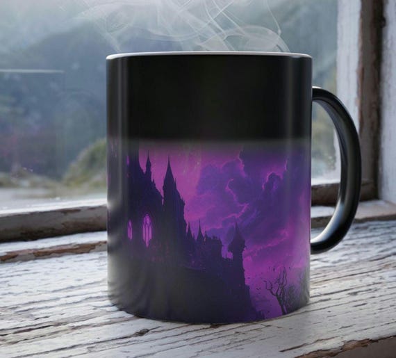 Color Morphing Mug, 11oz - Mystical Moonlight Bats Coffee Cup, Halloween Tea Mug, Spooky Drinkware, Gothic Kitchen Decor, Halloween Gift