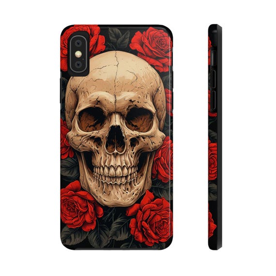 Bold Skull & Roses iPhone 15, 14, 13, 12, 11 Pro max Cases, Samsung galaxy s24 Gothic Phone Cover, Halloween accessory