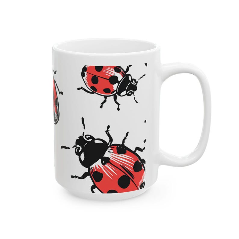 Mug rouge coccinelle - motif ludique dessiné à la main, poignée confortable image 8