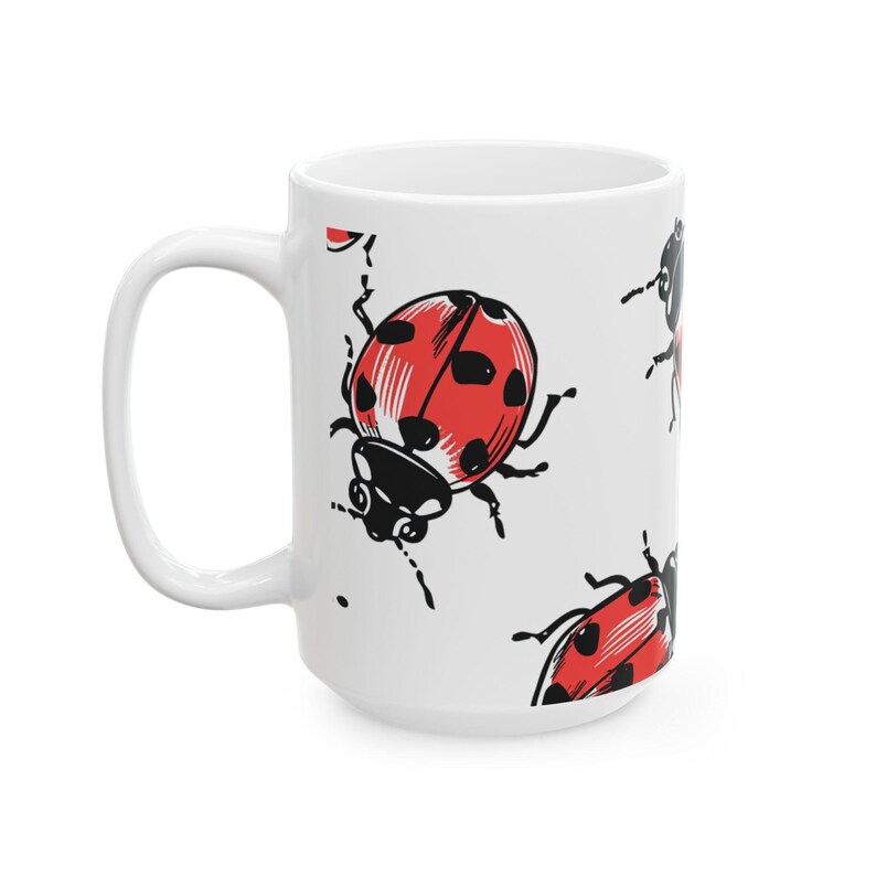 Mug rouge coccinelle - motif ludique dessiné à la main, poignée confortable image 6