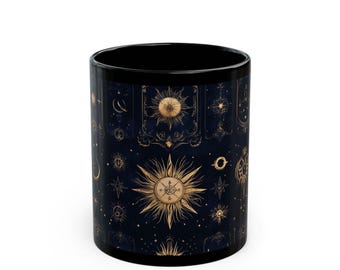 Taza de Tarot - Sol y Estrellas Místicos Celestiales (325 ml, 430 ml)