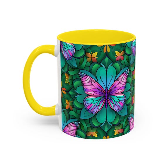 Butterfly Garden Accent Coffee Mug - Colorful Ceramic Cup for Home Decor, Gift for Nature Lovers, Tea, Office, Floral Design