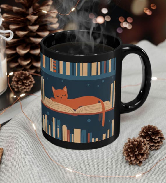 Cat Mug, Chrismas present Premium Quality Ceramic Coffee Cup, Unique Coffee Mug, Trendy Design Mugs, Book Lover Mug, Christmas Mug