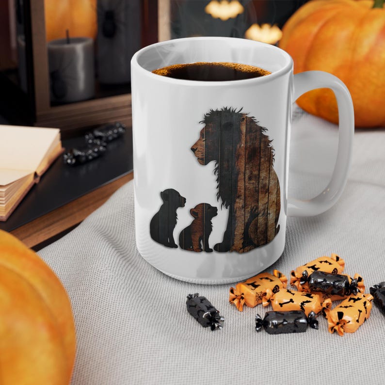 Lion and Cubs Ceramic Mug, Wildlife Art Coffee Cup, Safari Animal Gift, 11 oz or 15 oz image 5