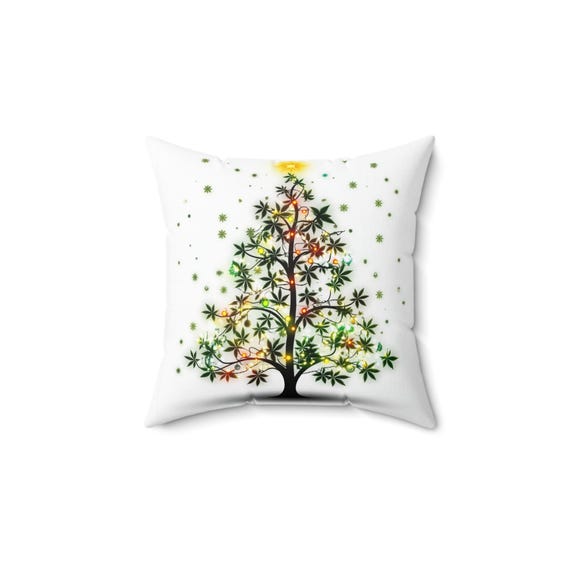 Christmas gift weed Tree Square Pillow - Festive Holiday Decor, Stoner Gift, Decorative Cushion, Marijuana Decor, Cannabis Lover Pillow