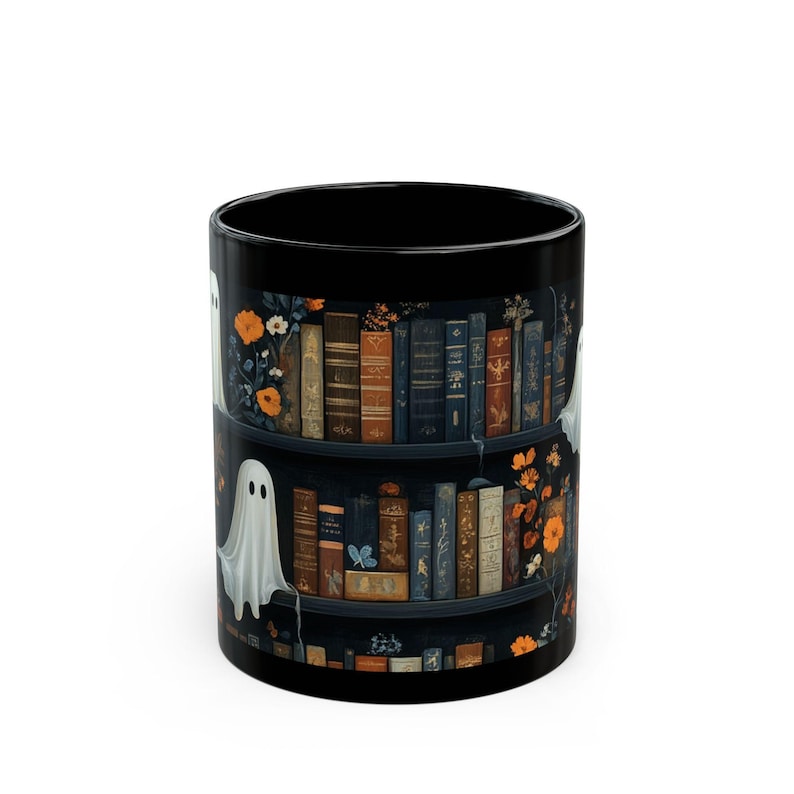 Halloween bookshelf spooky ghost mug