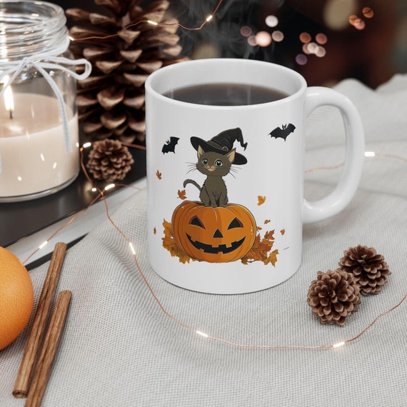 Witchy Cat Mug, Coffee Lover Halloween Mug, Pumpkin Coffee Mug, Ceramic Coffee Mug, Funny Coffee Mug, Cat Lover Mug, Halloween Birthday Gift