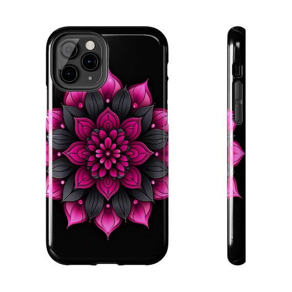 Bohemian Floral Tough Phone Case - Durable Phone Cover, Unique Gift for Her, Protective Case, Mandala Design, Pink Flower