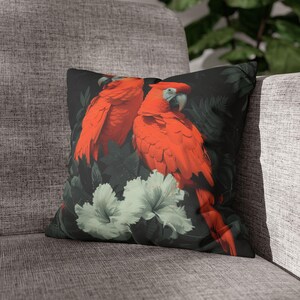 Funda de almohada de gamuza sintética con loros escarlata / Funda de cojín decorativa con diseño de aves tropicales